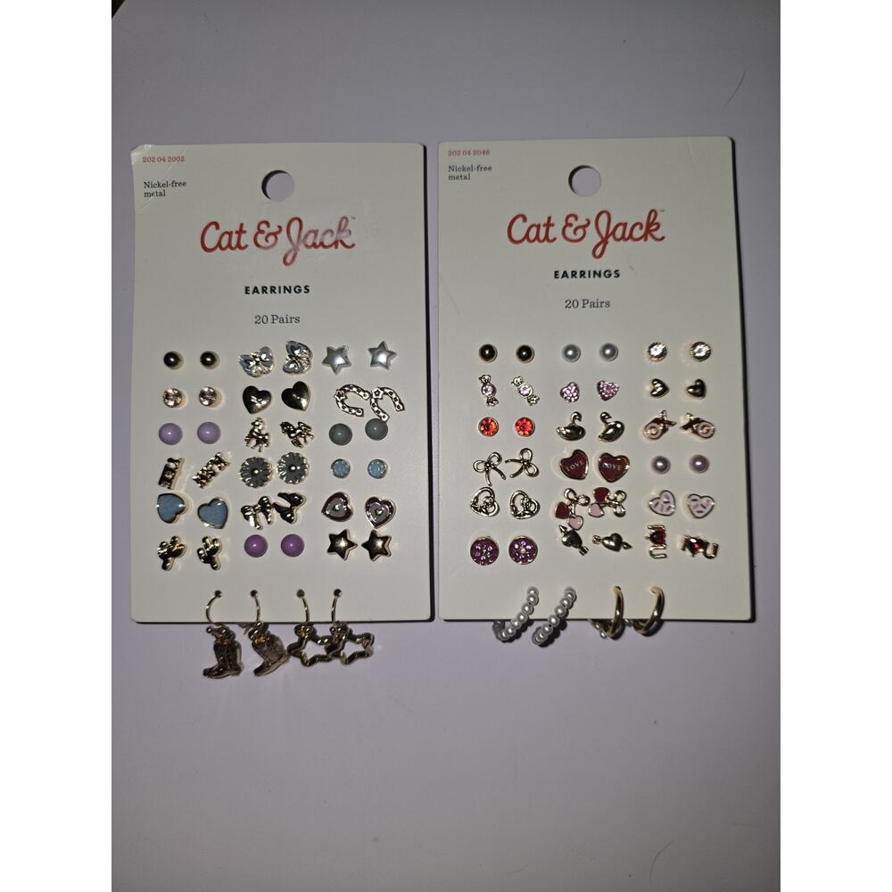 Cat & Jack Nickel Free Earrings 40 Pack Girls Cute Studs/hooks